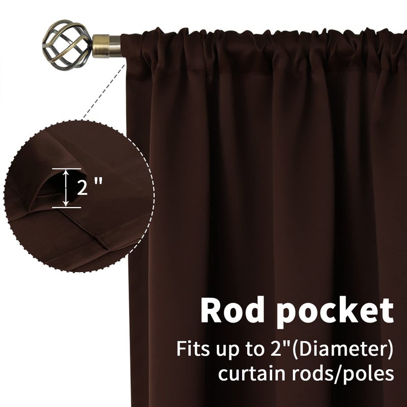 BGment Brown Blackout Curtains 45 Inch Long for Bedroom Kitchen Window - Short Length Chocolate Thermal Insulated Darkening Drapes with Rod Pocket for Bathroom, 42 x 45 Inch, 2 Panels - Image 5